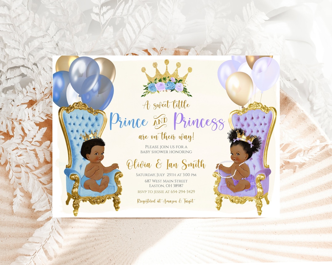 Prince Princess Baby Shower Invitation, Twins, Boy and Girl, Twin ...