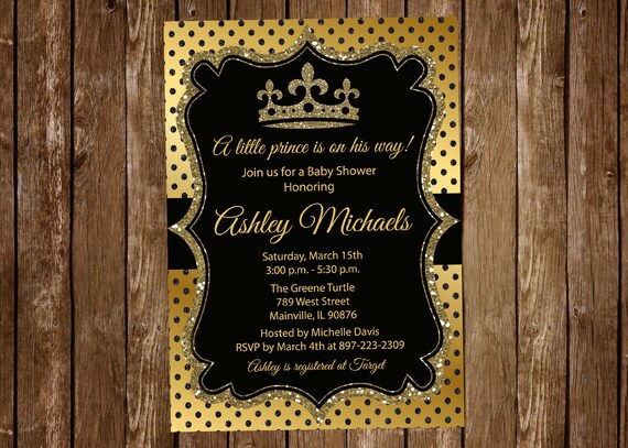 black and gold baby shower invitations