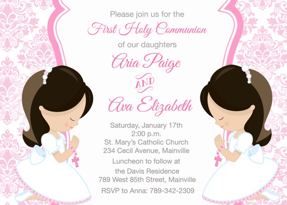 First Holy Communion Invitation For Siblings Twins Sisters Etsy