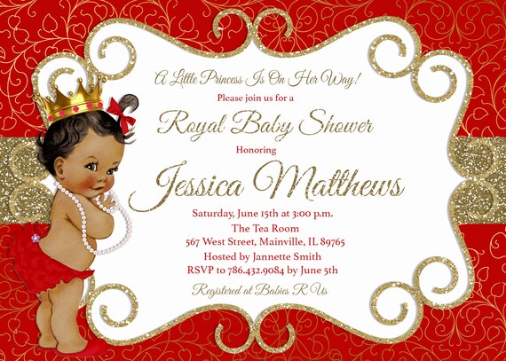 red and gold royal baby shower invitations