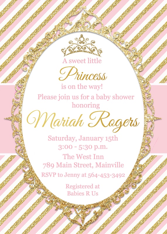 Pink and Gold Princess Baby Shower Invitation Sparkle Girl Etsy