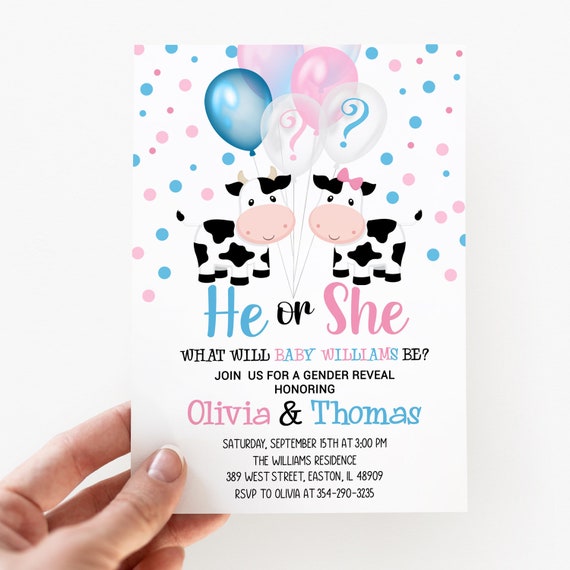 Cow Gender Reveal Invitation Boy or Girl Baby Heifer Bull Etsy Israel