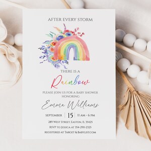 Arcobaleno Baby Shower Invitation, Baby, Dopo la tempesta, Baby Shower, Invito, Ragazzo, Ragazza, Invito, Digitale o Stampato
