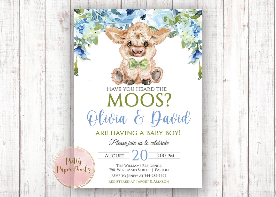 Cow Baby Shower Invitation Cow Baby Highland Farm Animal Etsy