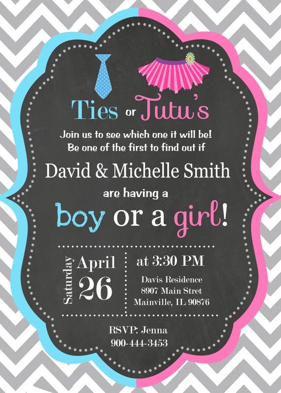 ties tutu gender reveal invitation digital printable etsy