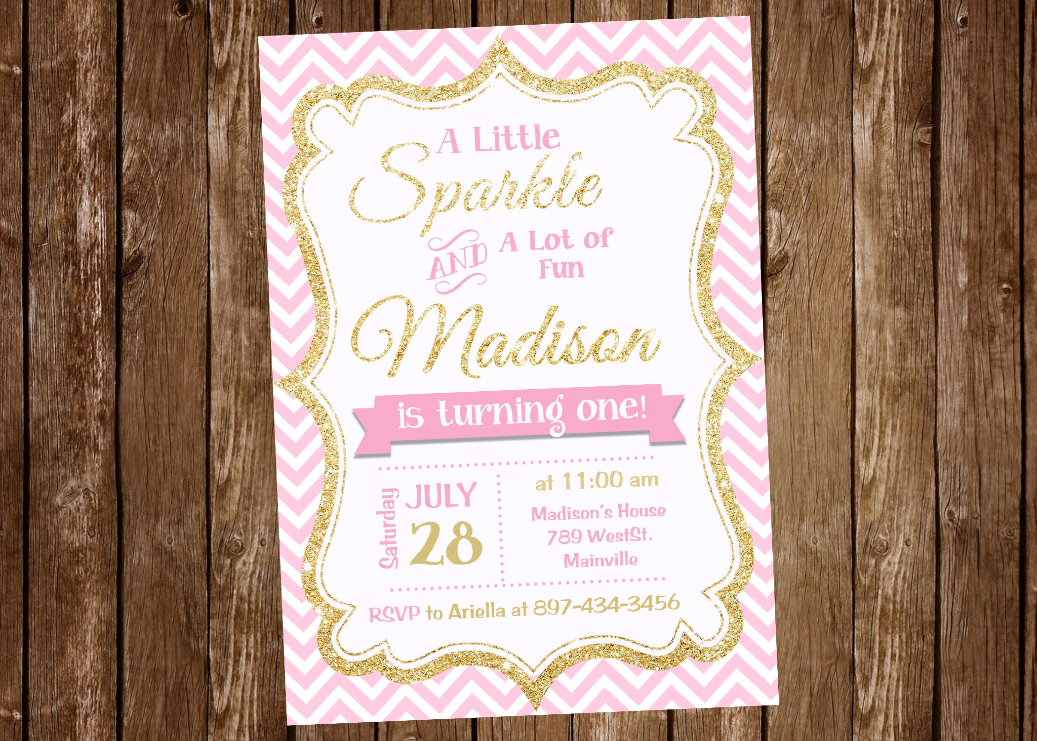 Pink and Gold invitation Gold Glitter Invitation 1st Etsy