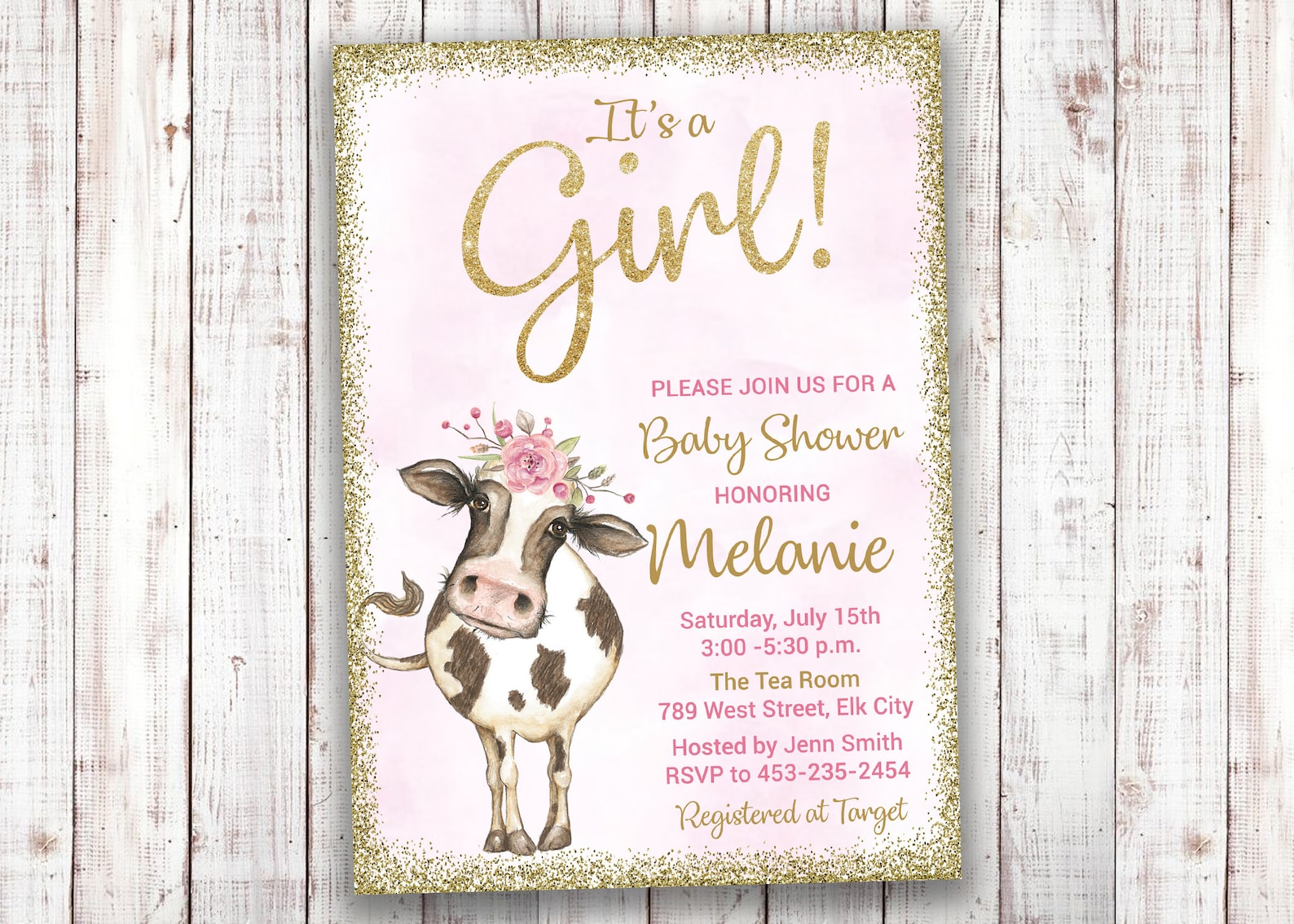 Cow Baby Shower Invitation Cow Baby Shower Girl Farm Baby Etsy