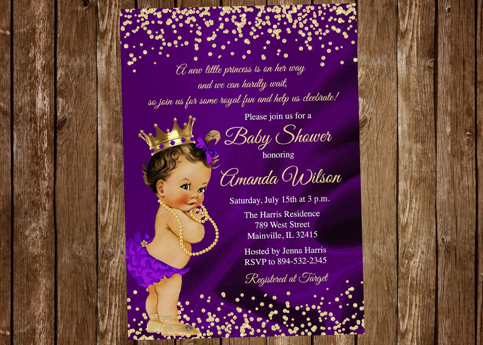 Princess Baby Shower Invitation Purple Lavender Gold Etsy