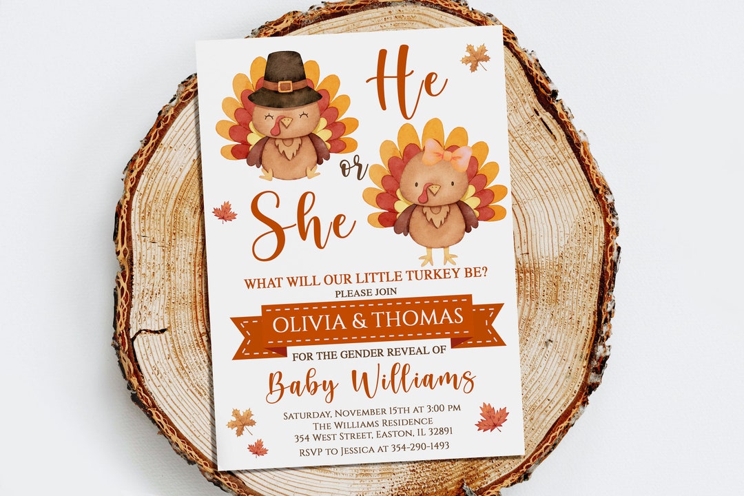 Turkey Gender Reveal Invitation Thanksgiving Gender Reveal Etsy