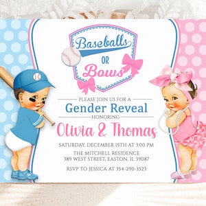 Palle da baseball o fiocchi Gender Reveal Invitation, Baseball, Bows, Boy or Girl, Gender Reveal, Party, Baby Shower, Invitation, Digital o Printed