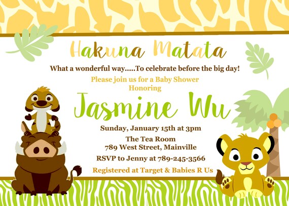 hakuna matata baby shower invitations