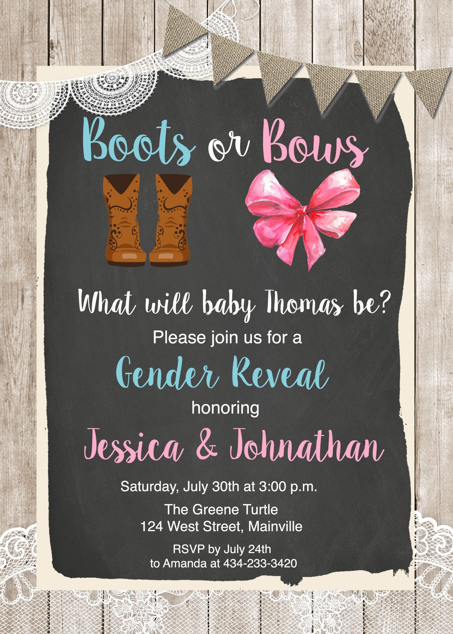 Boots Bows Gender Reveal Invitation Western Gender Reveal | Etsy