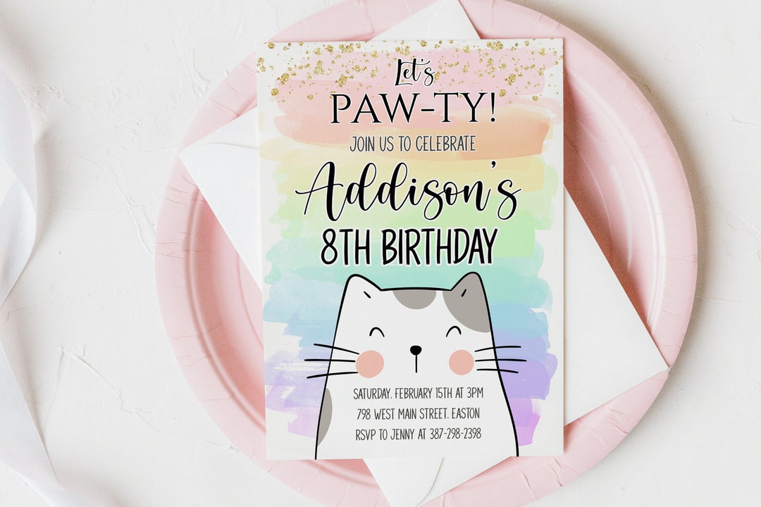 thumbnail image 2 of Kitty Cat Birthday Invitation Cat Party Decoration Cat Themed Girl... 2 of 11