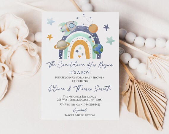Outer Space Baby Shower Invitation, Baby Boy, Astronaut, Space