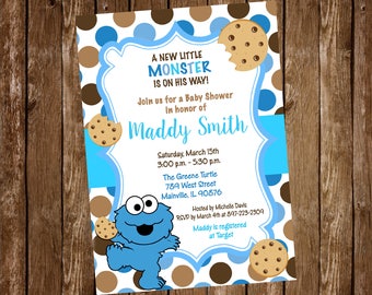 Cookie Monster Sesame Street Baby Shower Invitation - Digital Or Printed - FREE SHIPPING