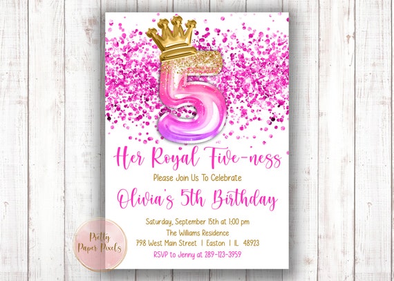 Fifth Birthday Invitation Her Royal Fiveness Princess | Etsy