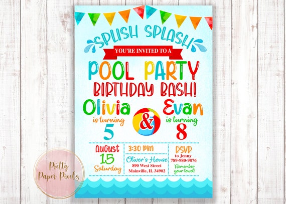 Invitation Danniversaire A Une Fete De Piscine Conjointe Etsy Canada