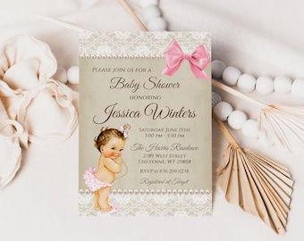 Girl Baby Shower Invitation, Pearls, Lace, Vintage, Baby Shower, Girl, Pink, Invitation, Baby Shower, Digital or Printed