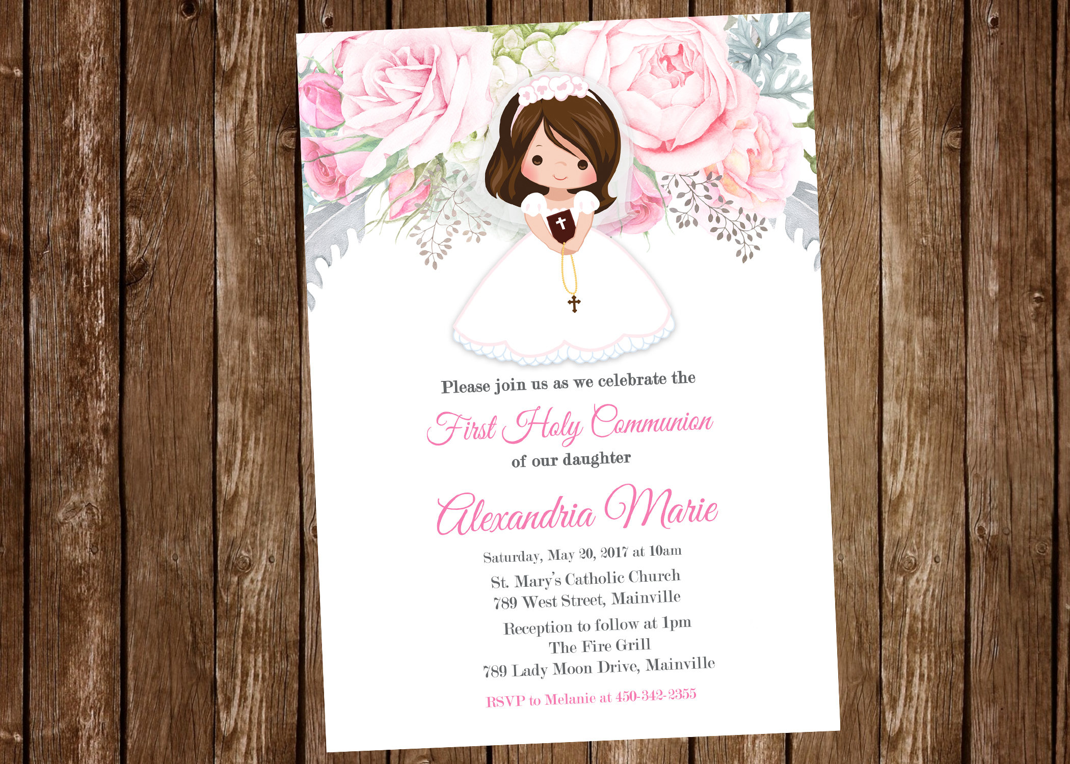 First Communion Invitation Communion Invitation Pink Etsy