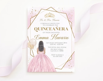 INSTANT DOWNLOAD Quinceañera Birthday Party Invitation, Princess Quinceañera Invitation Template, Elegant Quinceanera Printable, Editable