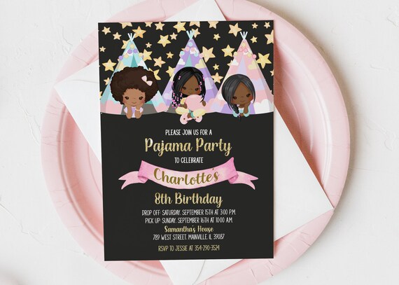 Sleepover Pajama Birthday Party Invitation Teepee Sleepover