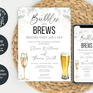 Bubbles and Brews Couples Shower Invitation, Beer, Party, Couples, Shower, Co-ed, Wedding, Bridal, Digital, Editable, INSTANT DOWNLOAD