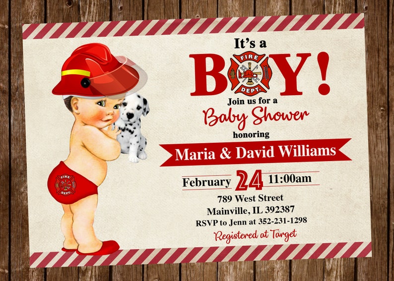 Fireman Baby Shower Firefighter Invitation Boy Digital Or Printed