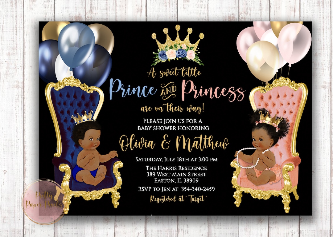 Prince Princess Baby Shower Invitation, Twins, Boy and Girl, Twin ...