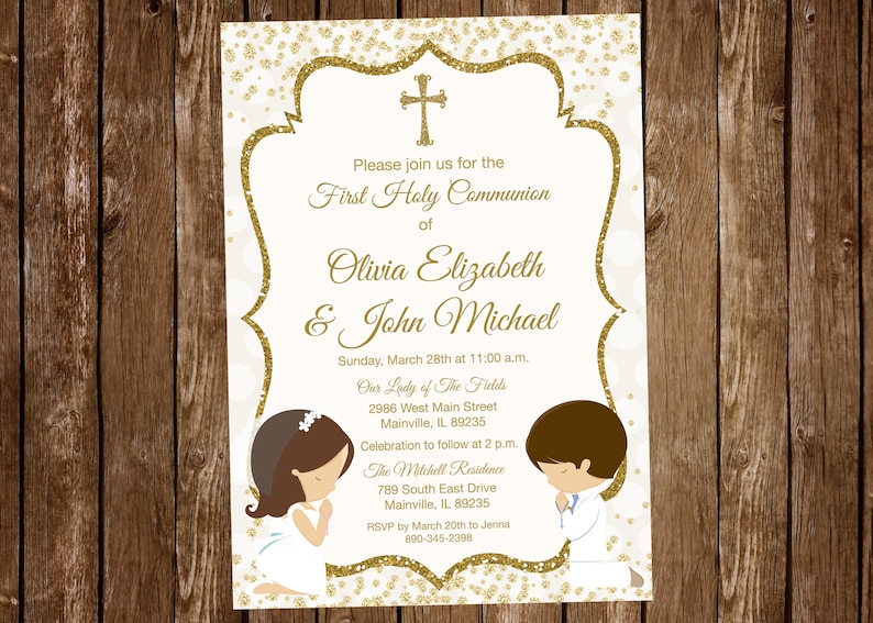 First Holy Communion Invitation for Siblings Twins Cousins Etsy
