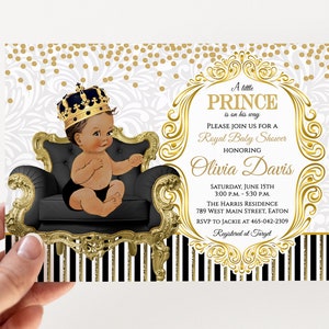 Invito per baby shower Royal Prince, ragazzo, principe, neonato, oro, nero, re, reale, baby shower, festa, invito, digitale o stampato