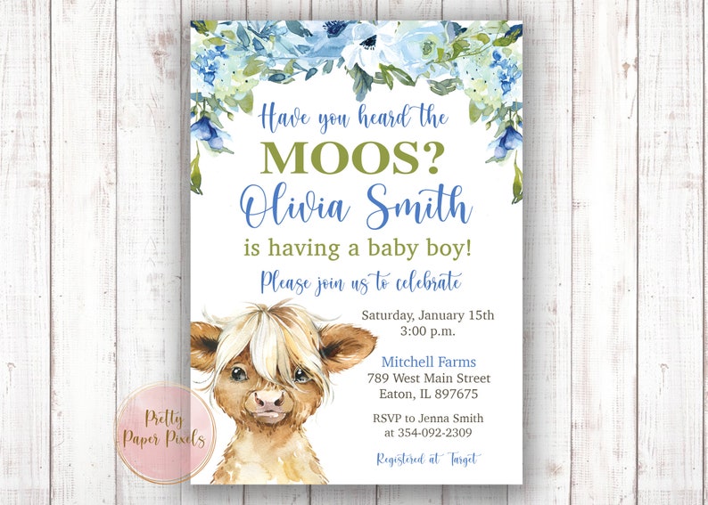 Cow Baby Shower Invitation Cow Baby Highland Farm Animal Etsy