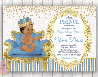 Royal Prince Baby Shower Invitation, Boy, Prince, Baby Boy, Gold, Blue, King, Royal, Baby Shower, Party, Invitation, Digital or Printed