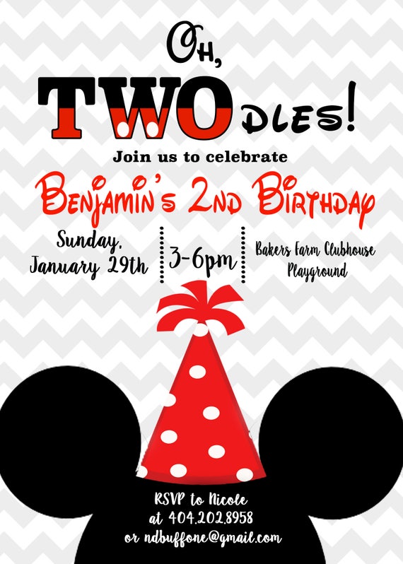 mickey mouse birthday party invitation twodles 2nd birthday mickey mouse digital or printed mickey mouse 2nd birthday invitations