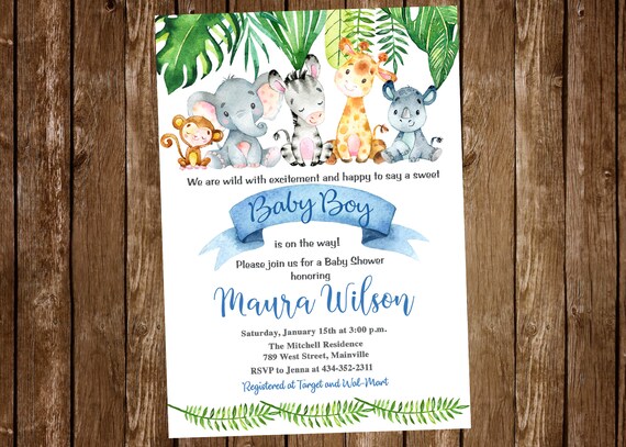 Blue Wild Safari Baby Shower Invitation Matches Theme From