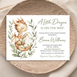 Invito baby shower a tema drago, invito baby shower per bambino, cucciolo di drago, baby shower a tema drago, fantasy, digitale o stampato