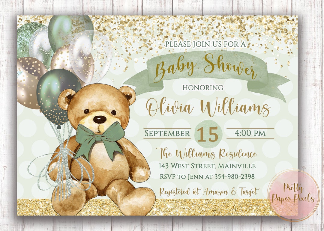 Bear Baby Shower Invitation Teddy Bear Baby Gender Neutral - Etsy 日本