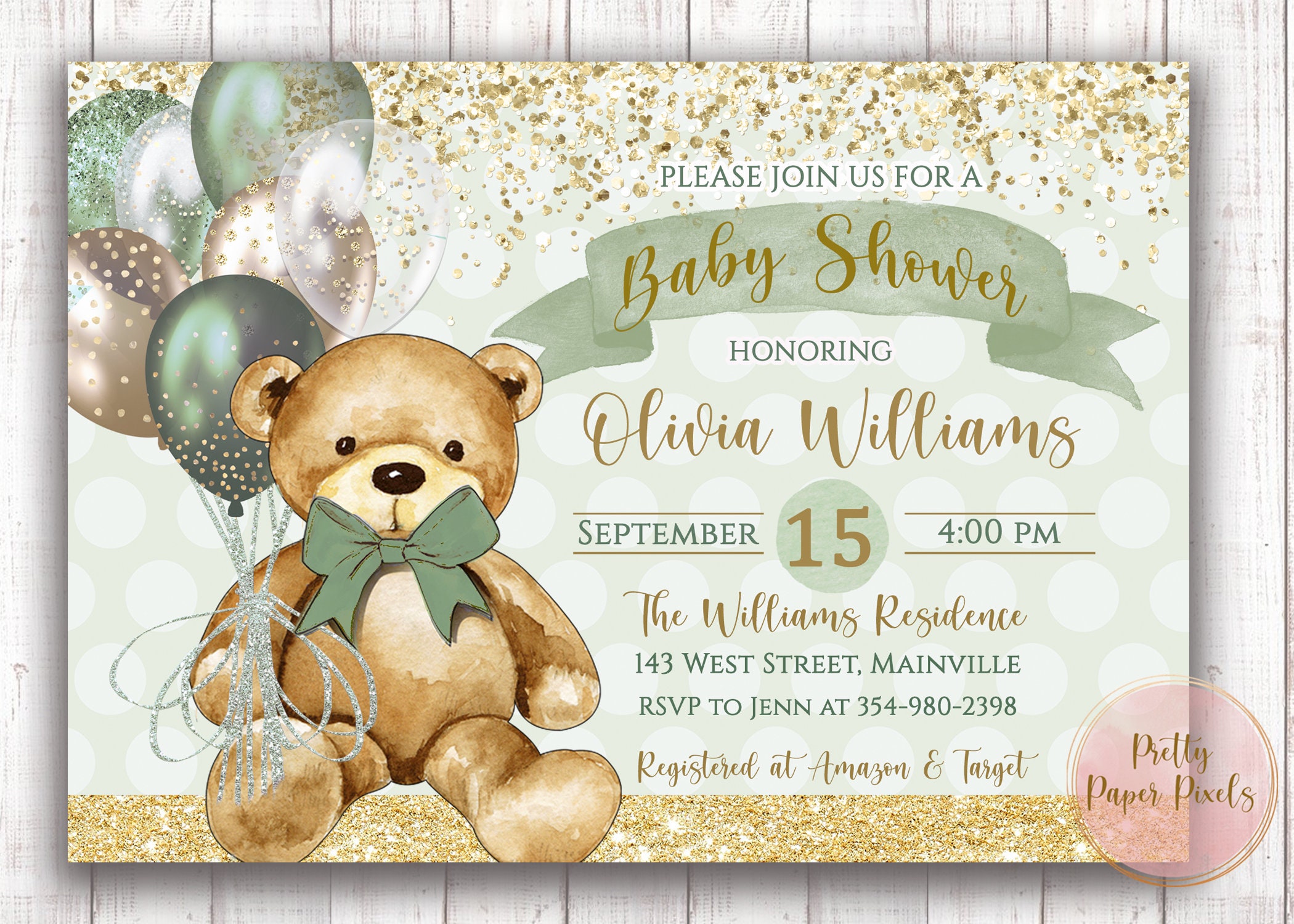 Teddy Bear Baby Shower Invitation Printable, Digital Or Printed Invitation  Baby Shower Gender Neutral, Editable Invitation Beige Brown bsh01