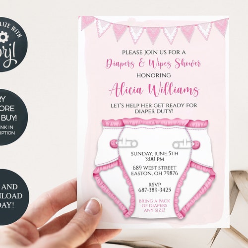 Diapers and Wipes Baby Shower Invitation PRINTABLE Diaper Etsy