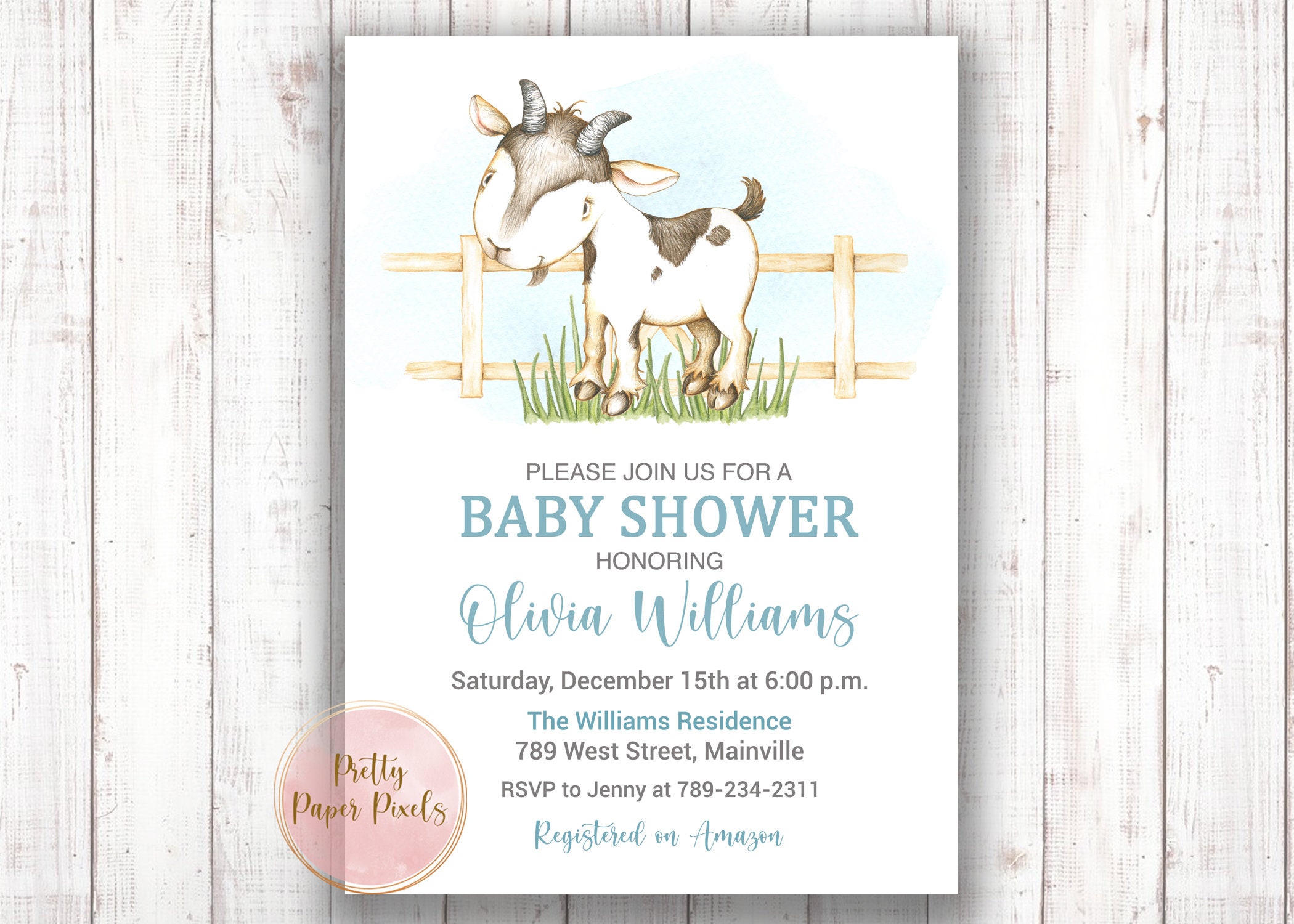 Goat Baby Shower Invitation Goat Baby Shower Boy Farm Etsy