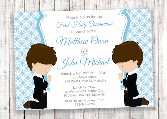 First Holy Communion Invitation for Siblings, Twins, Cousins, Brothers,  Boys, Boy, Choose Hair Color, Digital or Printed First Holy Communion Religious Party Invitations for Boys, Ten 13c