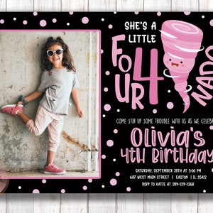 Fournado Birthday Invitation, Fourth Birthday invitation, Tornado, Girl, Weather, 4, Four, Four-nado, Invite, Digital or Printed