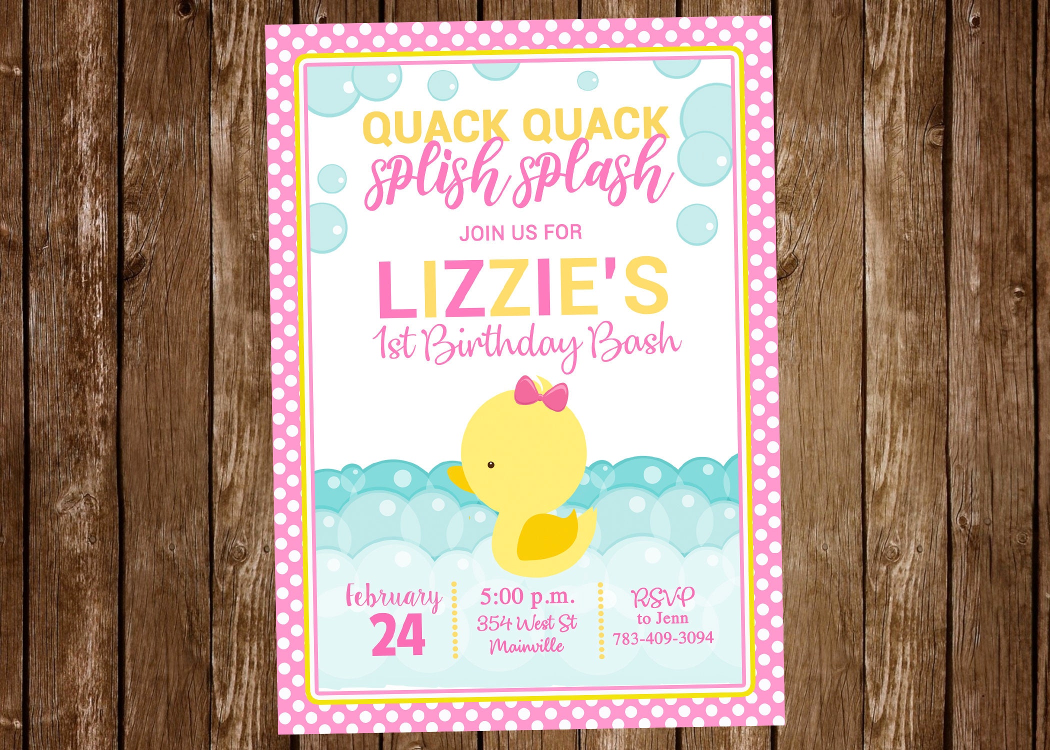 Duck Birthday Party Invitation Girl Duck Duck Ducky Etsy