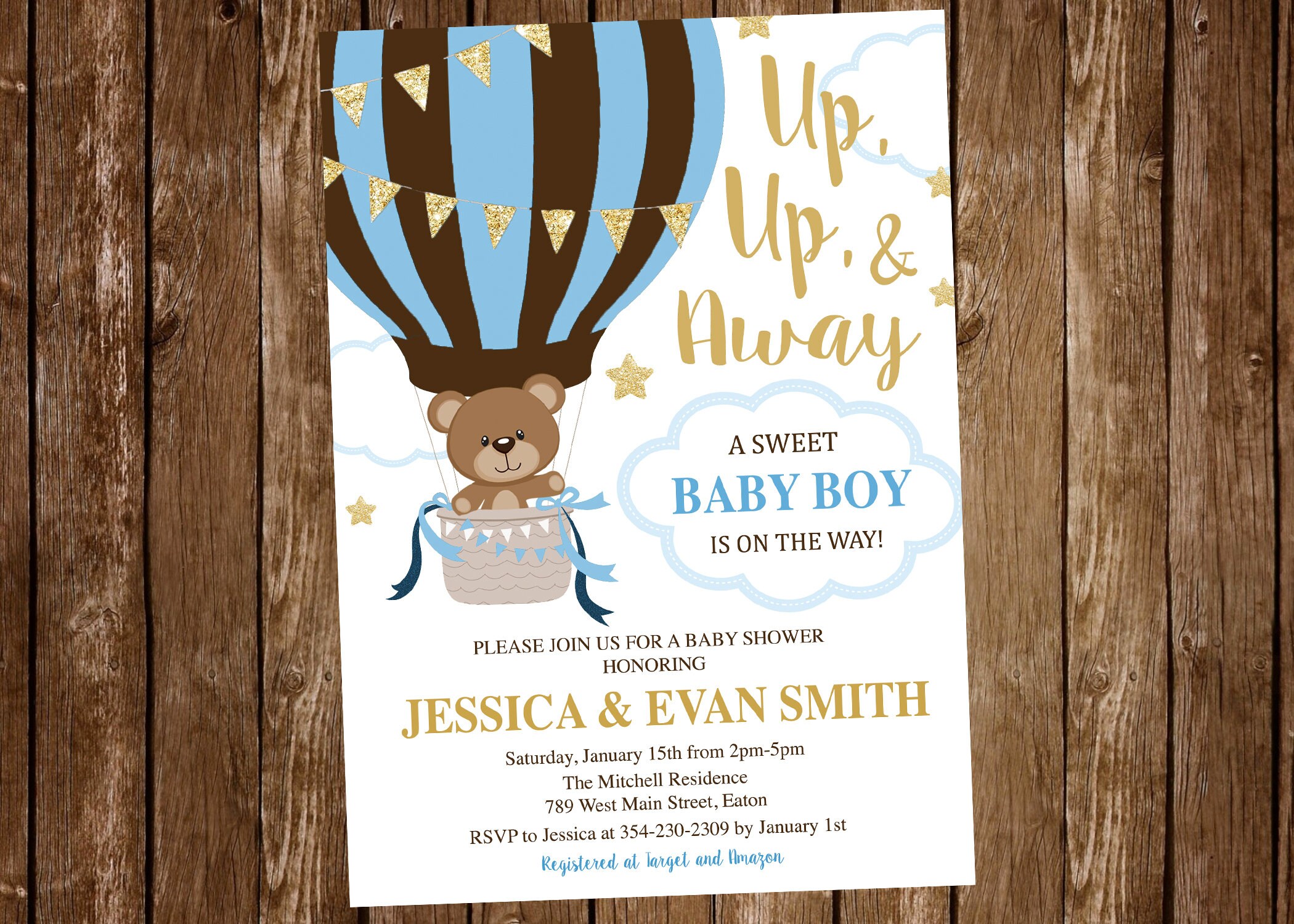 Hot Air Balloon Baby Shower Invitation Teddy Bear Bear Bear Etsy