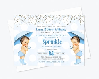 Invitación para el primer cumpleaños de Prince Twins, niño, gemelos, real, príncipes, primero, primero, uno, cumpleaños, azul, dorado, invitación, digital o impresa