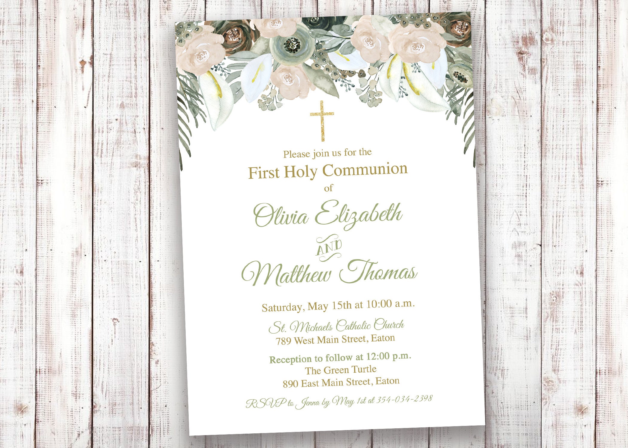 Paper Paper & Party Supplies Silver Communion Invitation Sibling First Communion Invitation