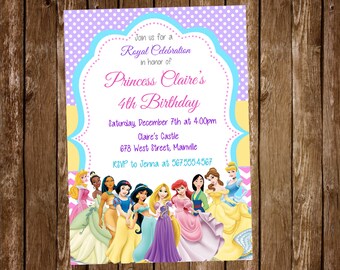 Disney Princess Birthday Party Invitation, Princess, Party, Birthday, Invitation - Digital or Printed with FREE SHIPPING