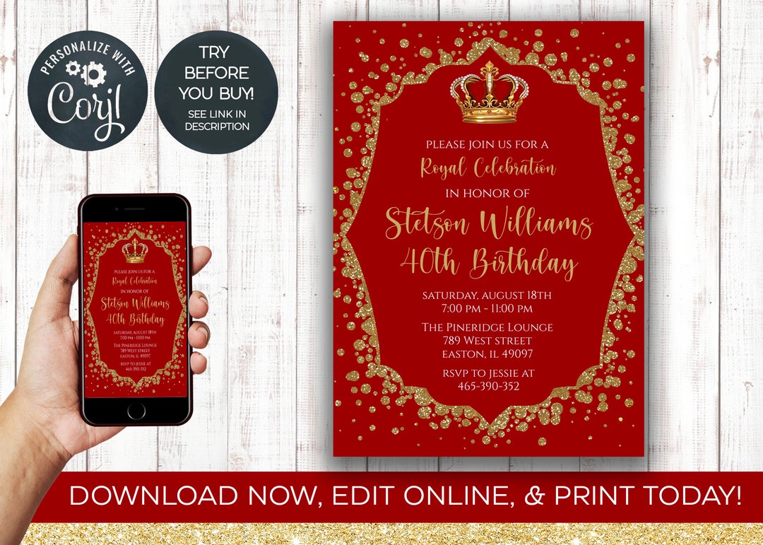 INSTANT DOWNLOAD, Royal Birthday Party Invitation King Prince Royal