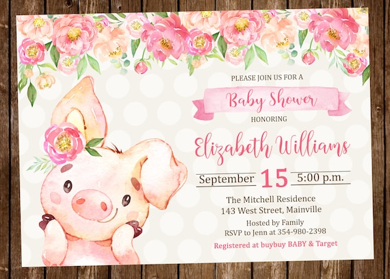 Pig Baby Shower Invitation Piggy Baby 