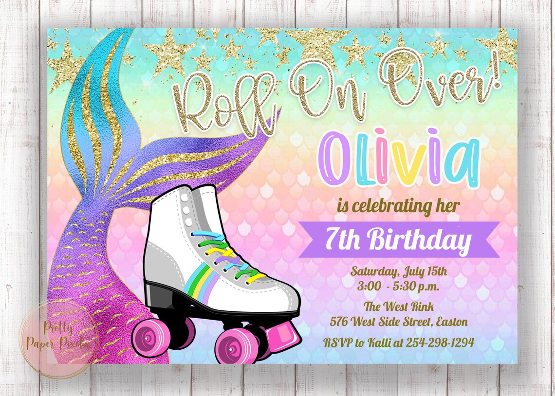 Mermaid Roller Skate Invitation Skating Roller Skate Etsy