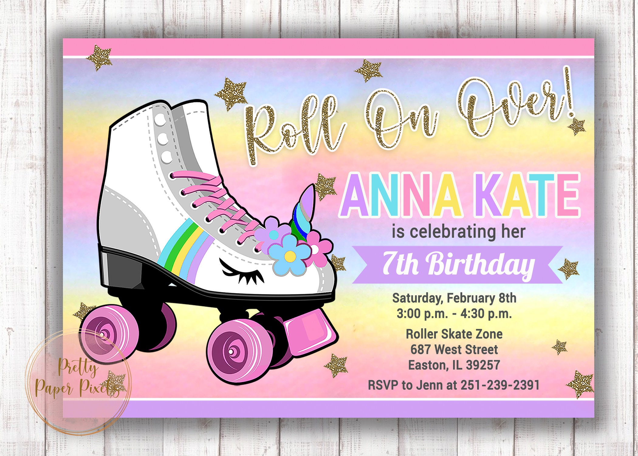 Roller Skate Invitation, Unicorn, Skating, Roller Skate Unicorn, Birt…